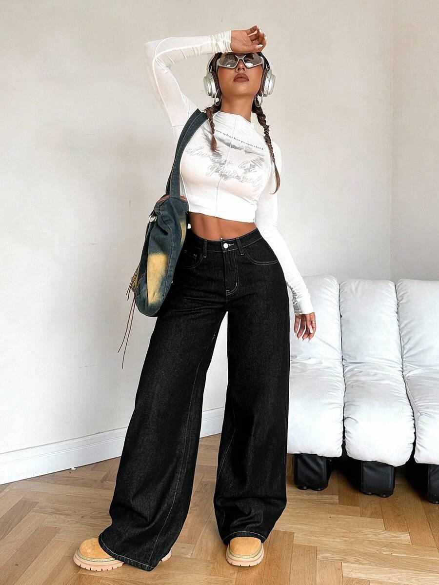 CZARNE SPODNIE JEANS