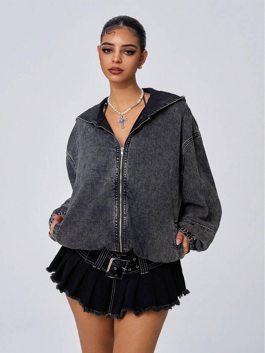 KURTKA OVERSIZE Z KAPTUREM JEANS