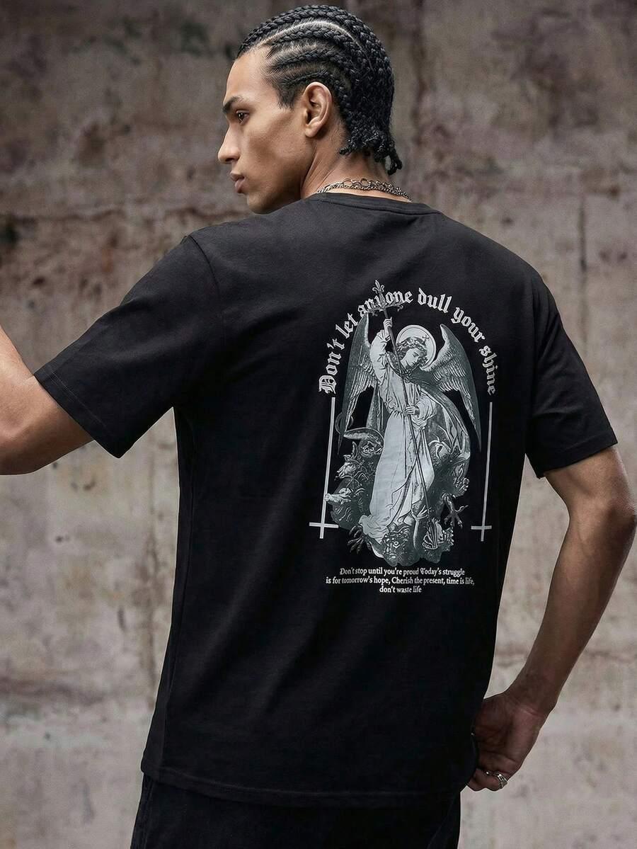 czarny t-shirt nadruk