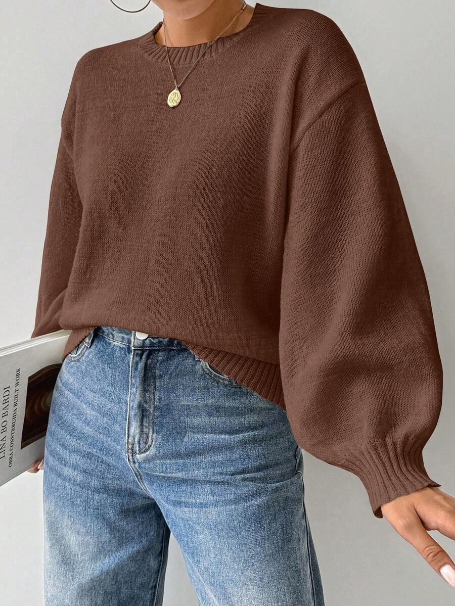 BRĄZOWY SWETER DZIANINA 
