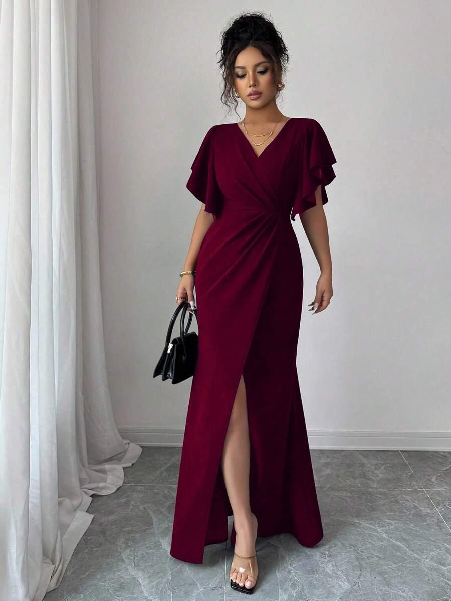 BORDOWA MAXI SUKIENKA V-NECK