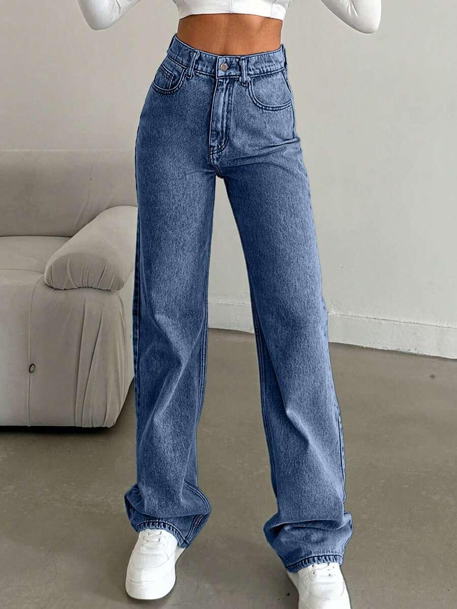 NIEBIESKIE SPODNIE JEANS WYSOKI STAN