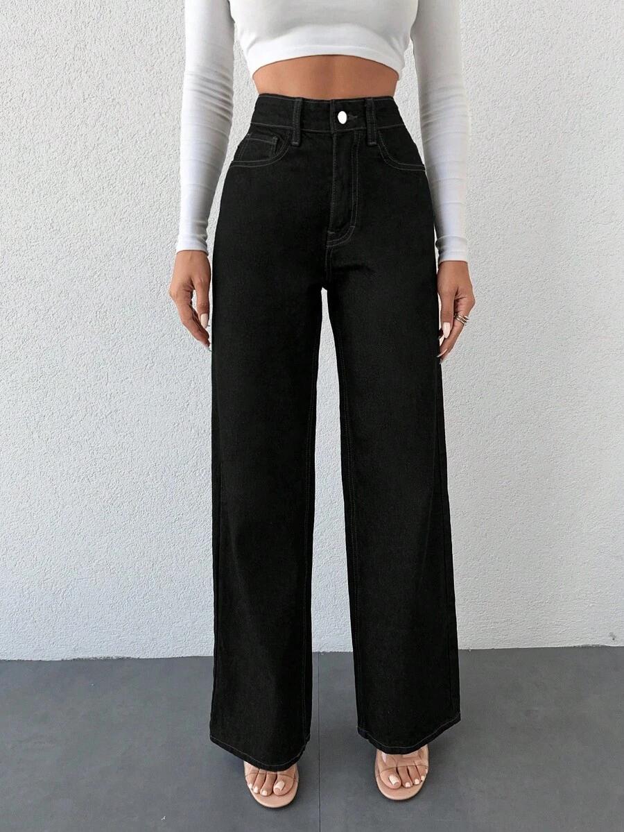 czarne spodnie jeans proste nogawki
