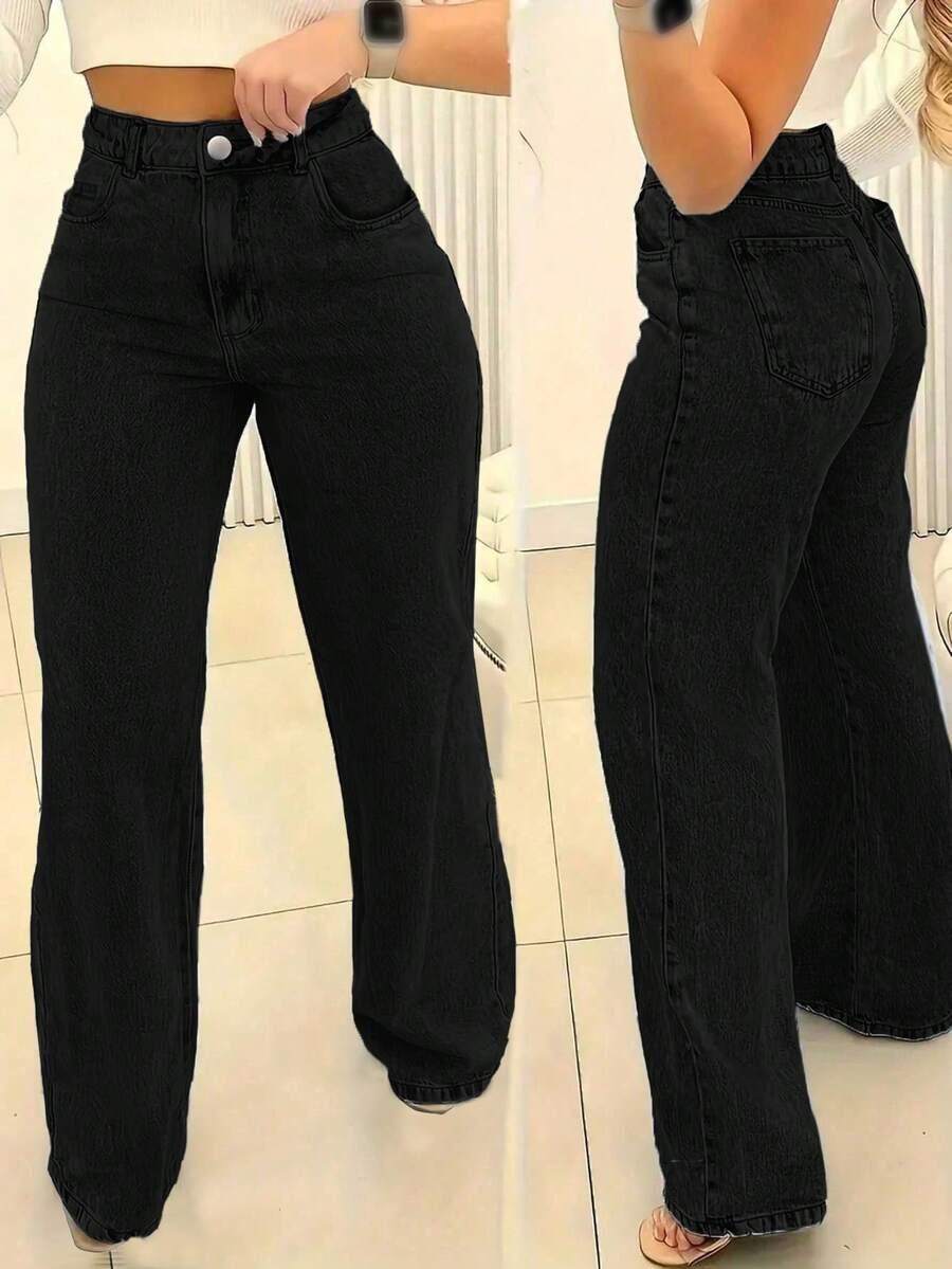 CZARNE SPODNIE JEANS WYSOKI STAN