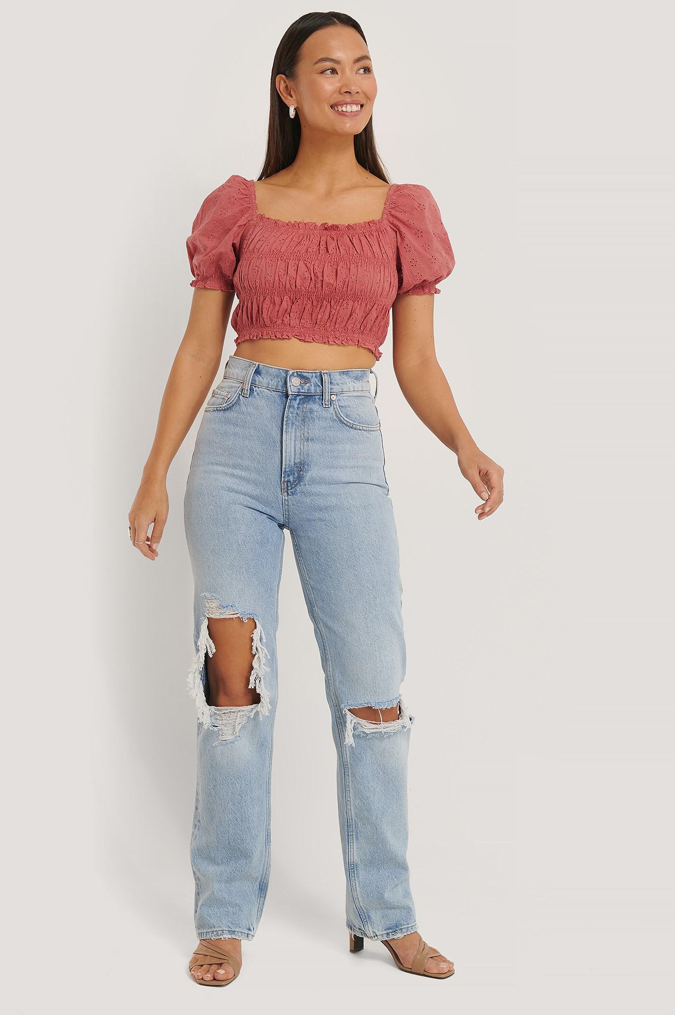 ażurowy crop top bufki