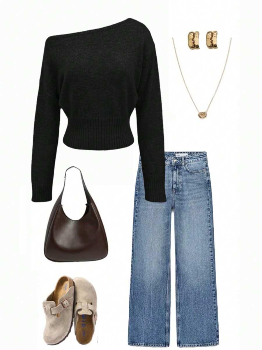 CZARNY SWETER ASYMETRIA