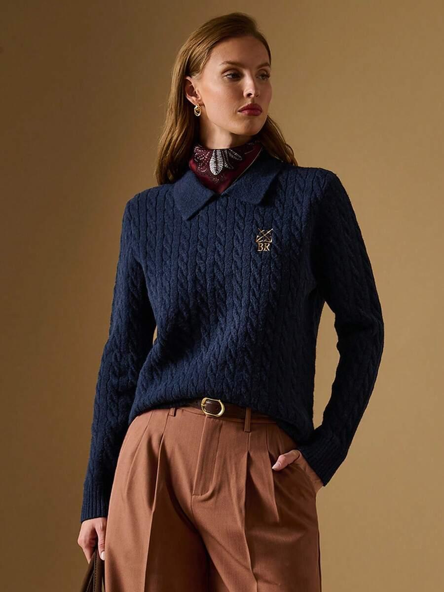 GRANATOWY SWETER KOŁNIERZYK 