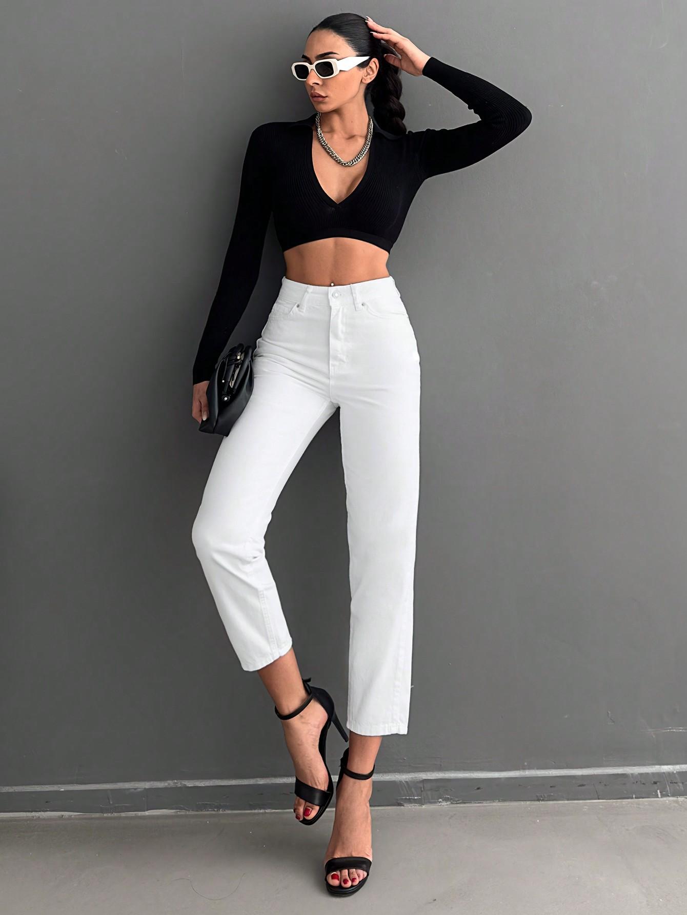 BIAŁE SPODNIE MOM JEANS 