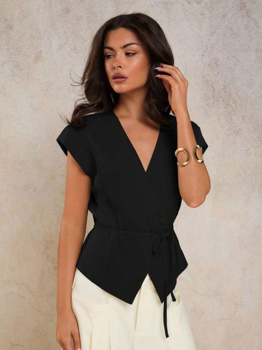 CZARNA BLUZKA V-NECK 