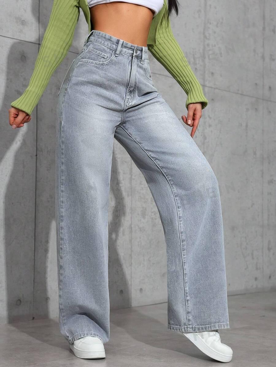 szare spodnie jeans wysoki stan