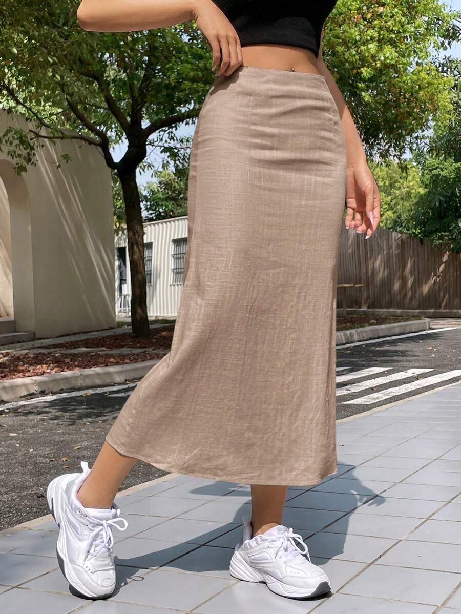 beżowa spódnica zamek 
