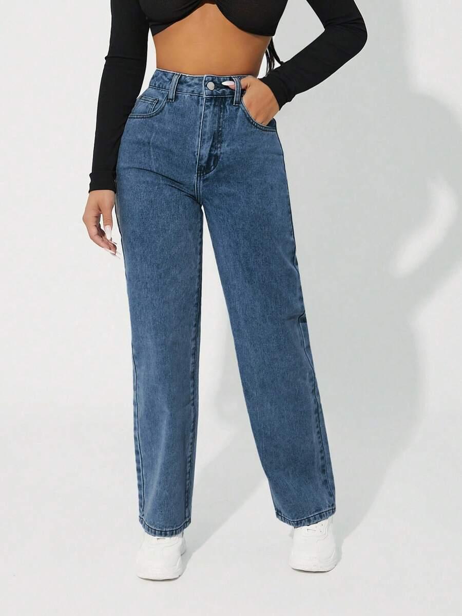 NIEBIESKIE SPODNIE JEANS PROSTA NOGAWKA 