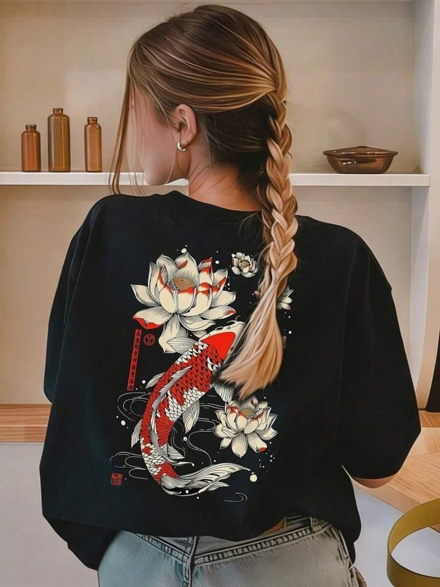 czarny t-shirt nadruk 