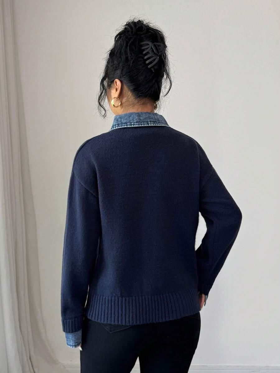GRANATOWY SWETER KOŁNIERZYK 