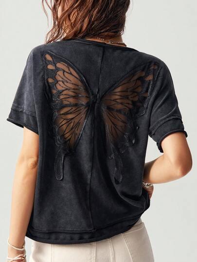 szary t-shirt motyl