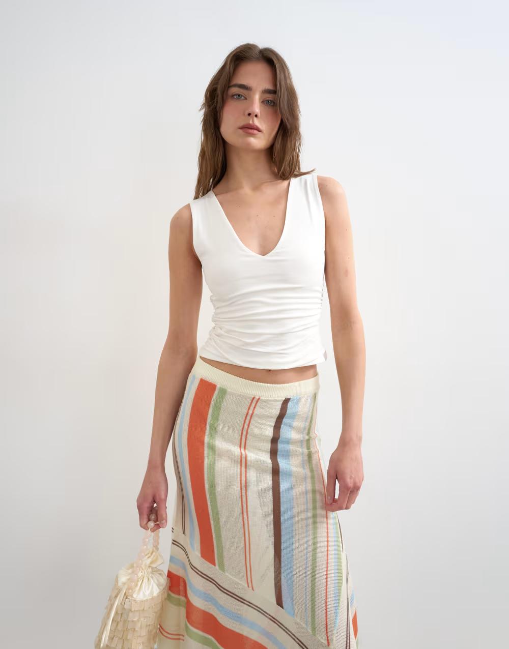 BIAŁY TOP V-NECK MARSZCZENIA