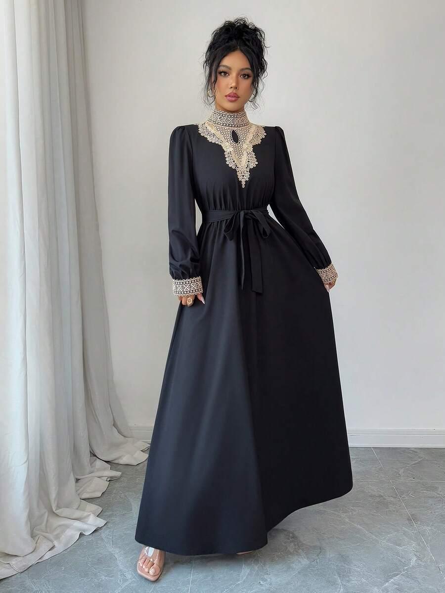 czarna maxi sukienka haft