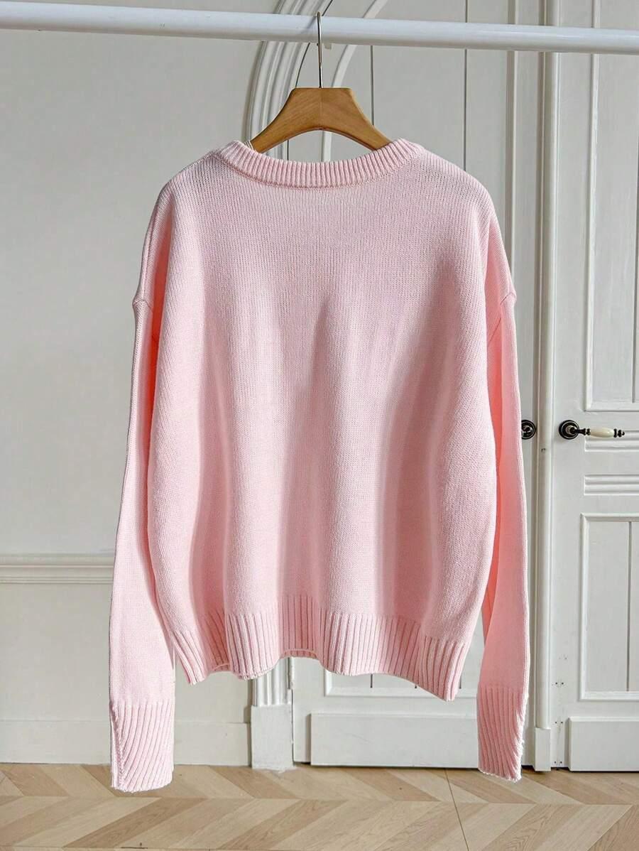 RÓŻOWY SWETER OKRĄGŁY DEKOLT 
