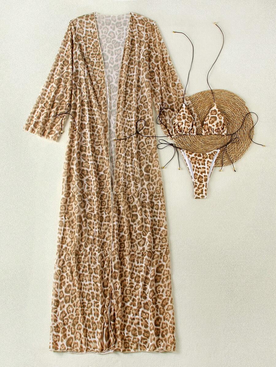 dwuczęściowy strój kąpielowy narzutka animal print