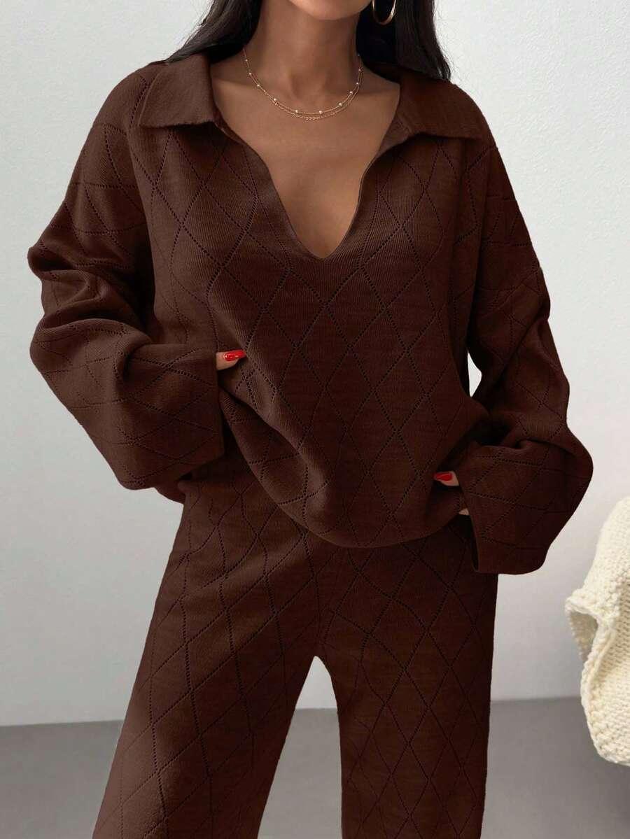 SWETER SPODNIE KOMPLET DZIANINA