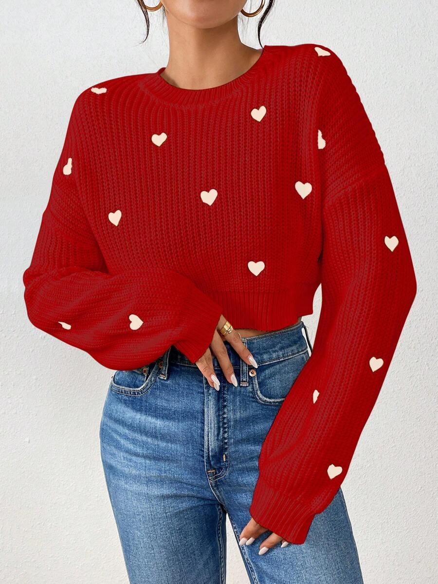 DZIANINOWY SWETER WZÓR SERCA