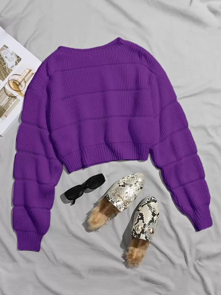 FIOLETOWY SWETER DZIANINA 