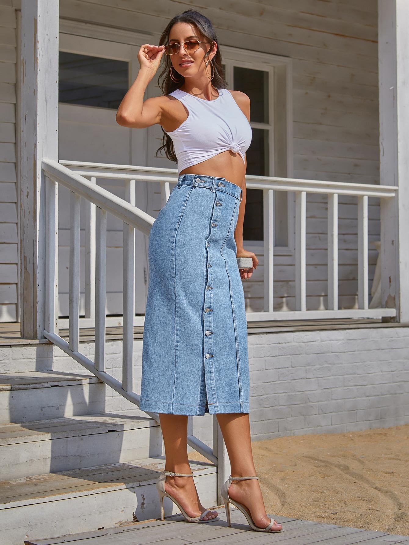 MIDI SPÓDNICA JEANS ROZPOREK 