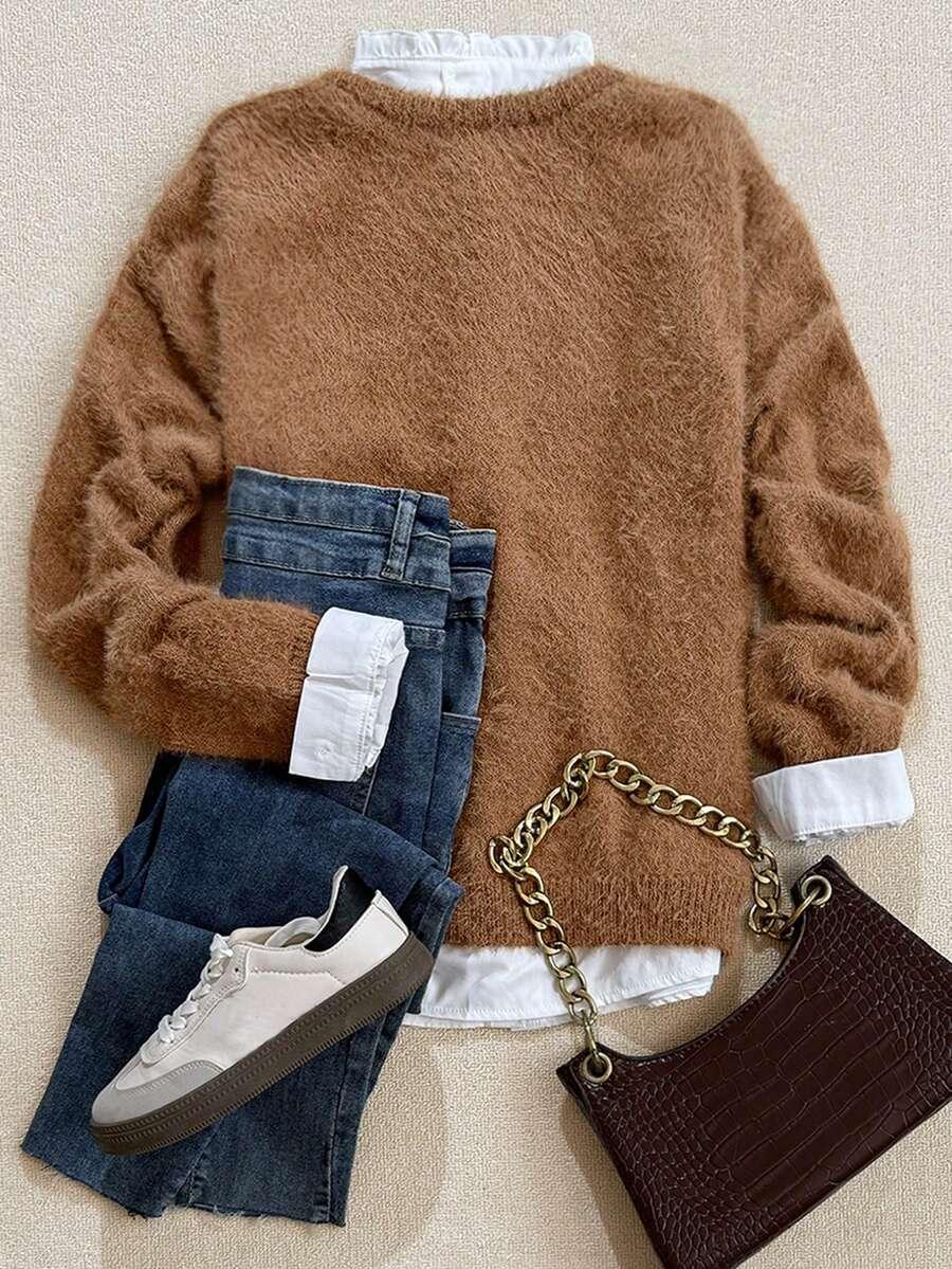 brązowy sweter guziki