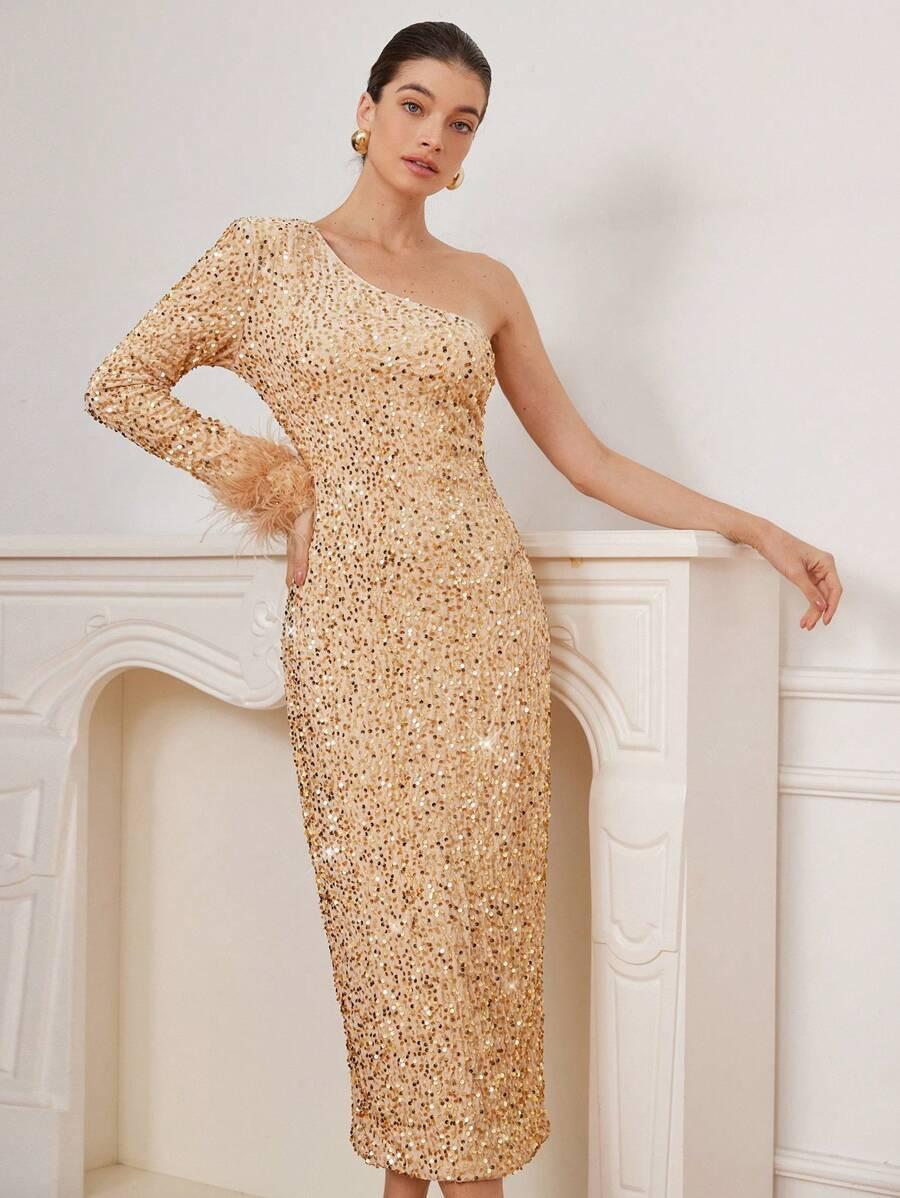 SUKIENKA GLAMOUR MIDI DEKOLT NA JEDNO RAMIĘ 