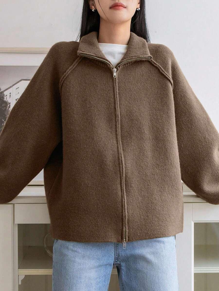 BRĄZOWY ROZPINANY SWETER