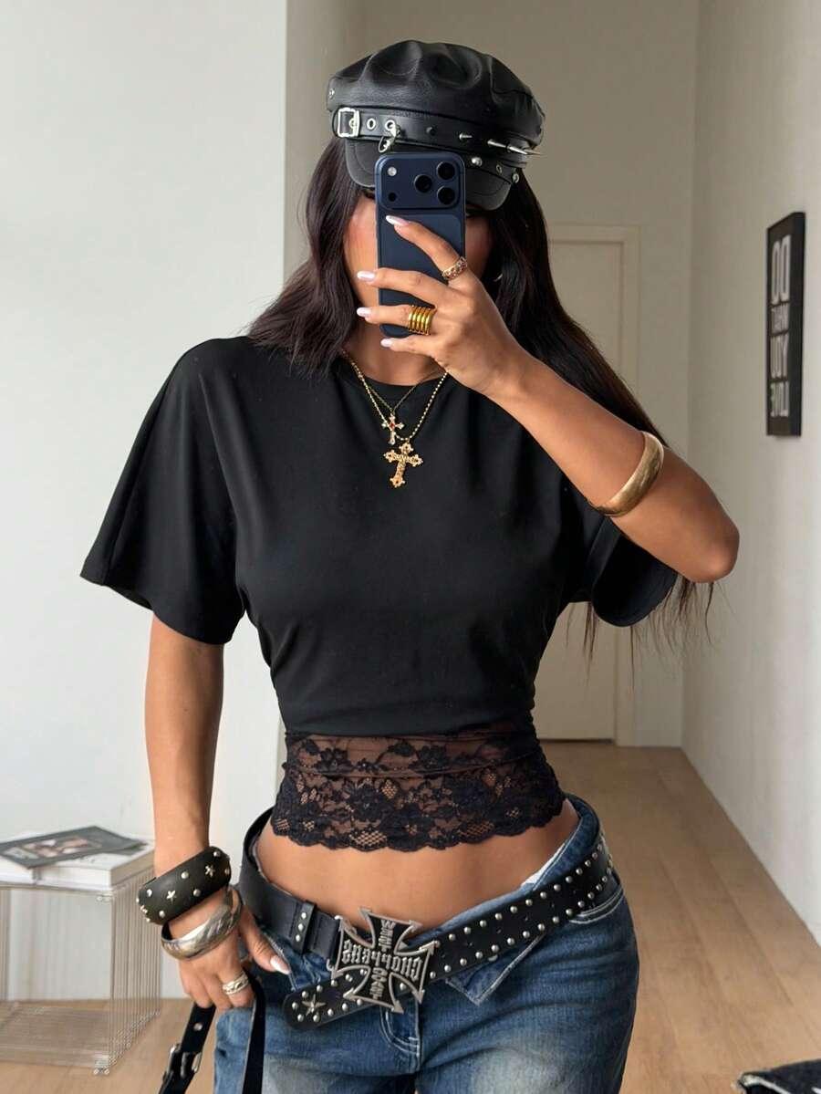 czarna bluzka koronka 