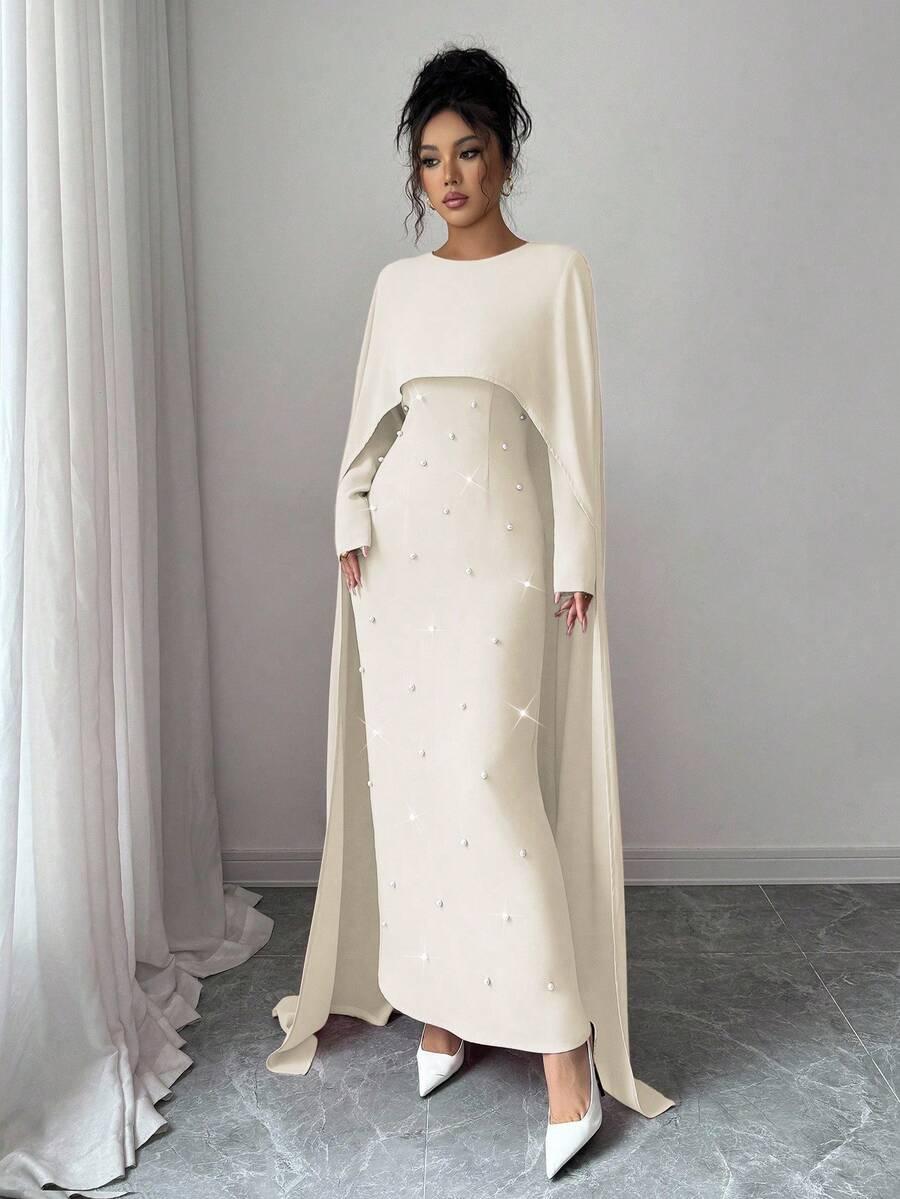 BEŻOWA MAXI SUKIENKA
