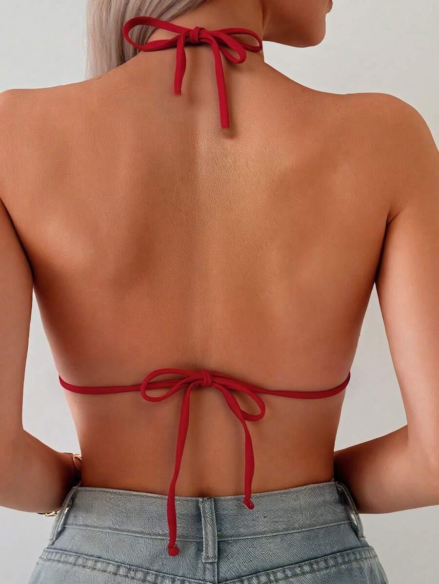 czerwona wiązana góra od bikini