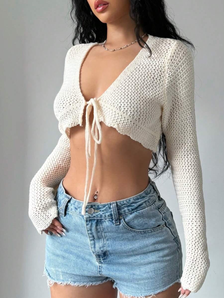 krótki sweter wiązanie 