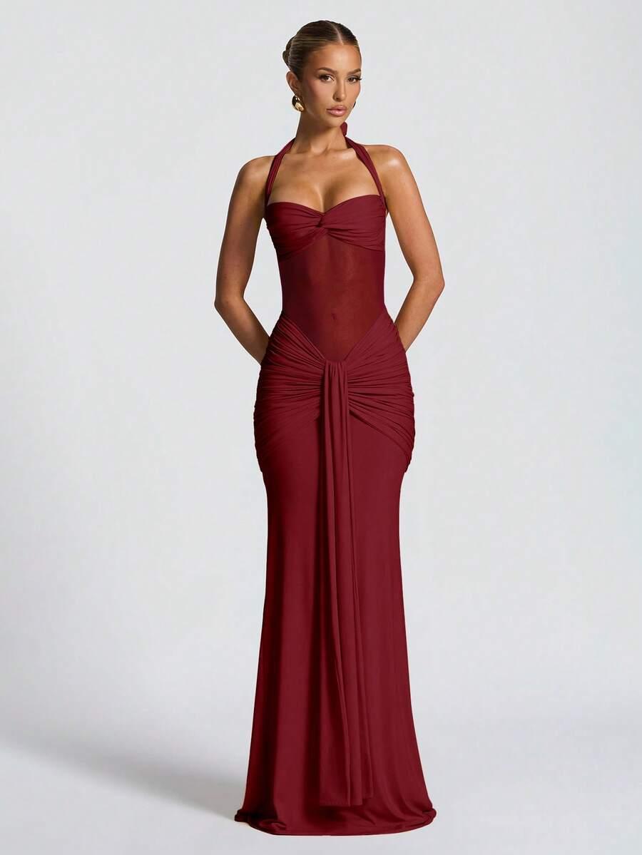 burgundowa maxi sukienka