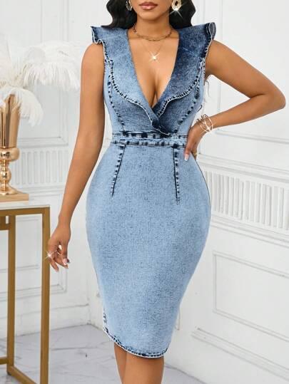 niebieska sukienka jeans 
