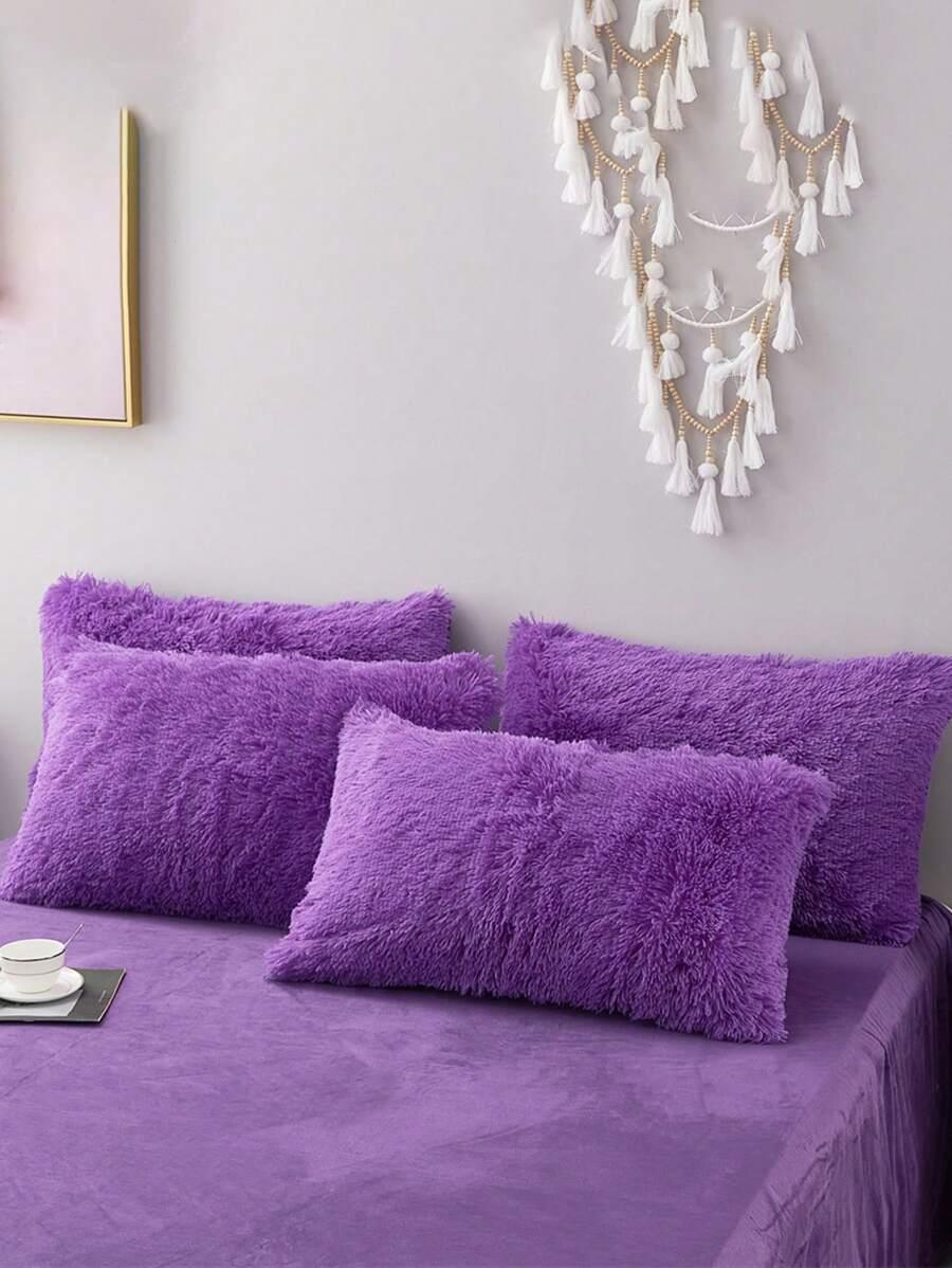fioletowy fluffy komplet pościeli 