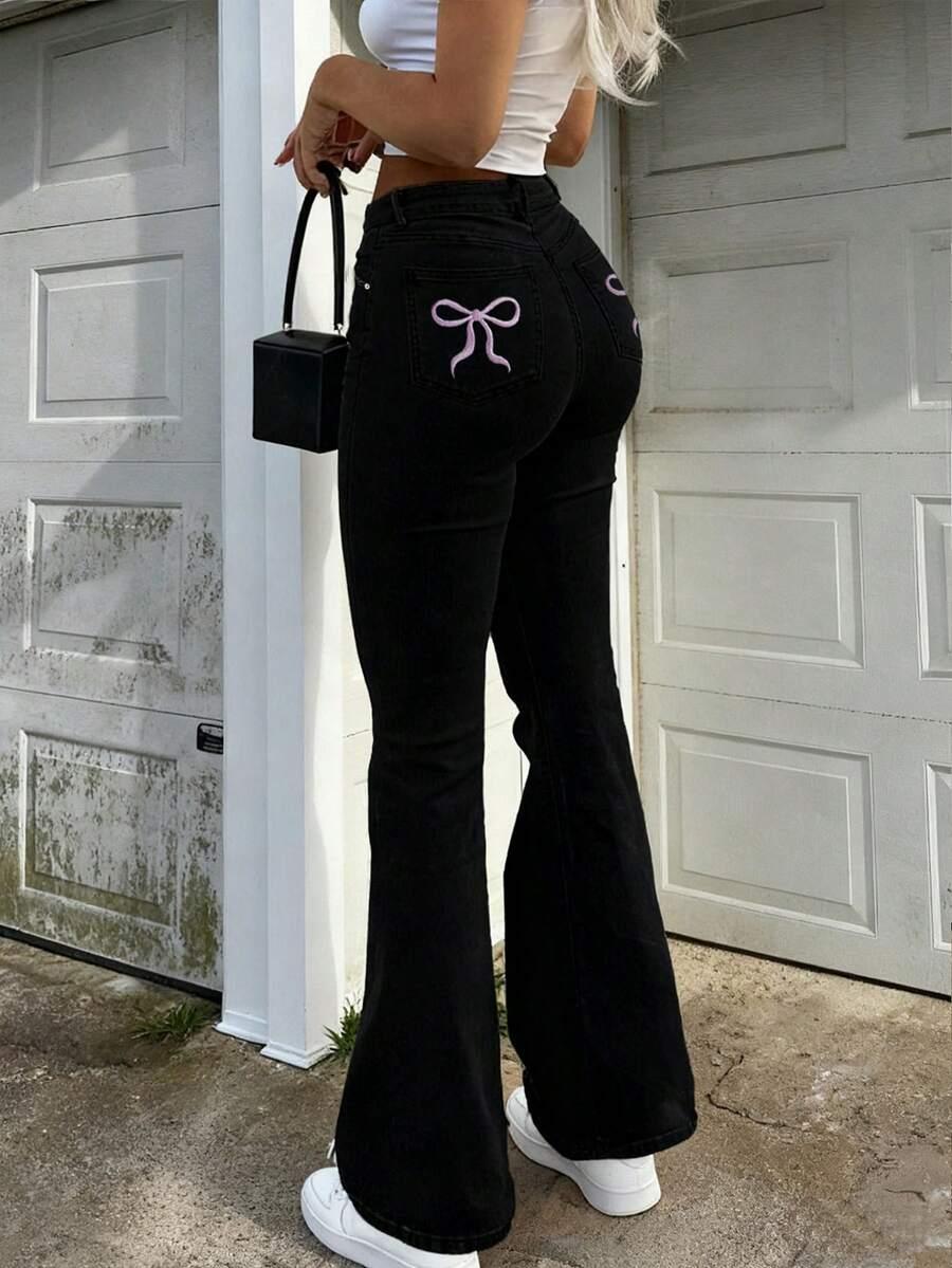 czarne spodnie JEANS DZWONY 