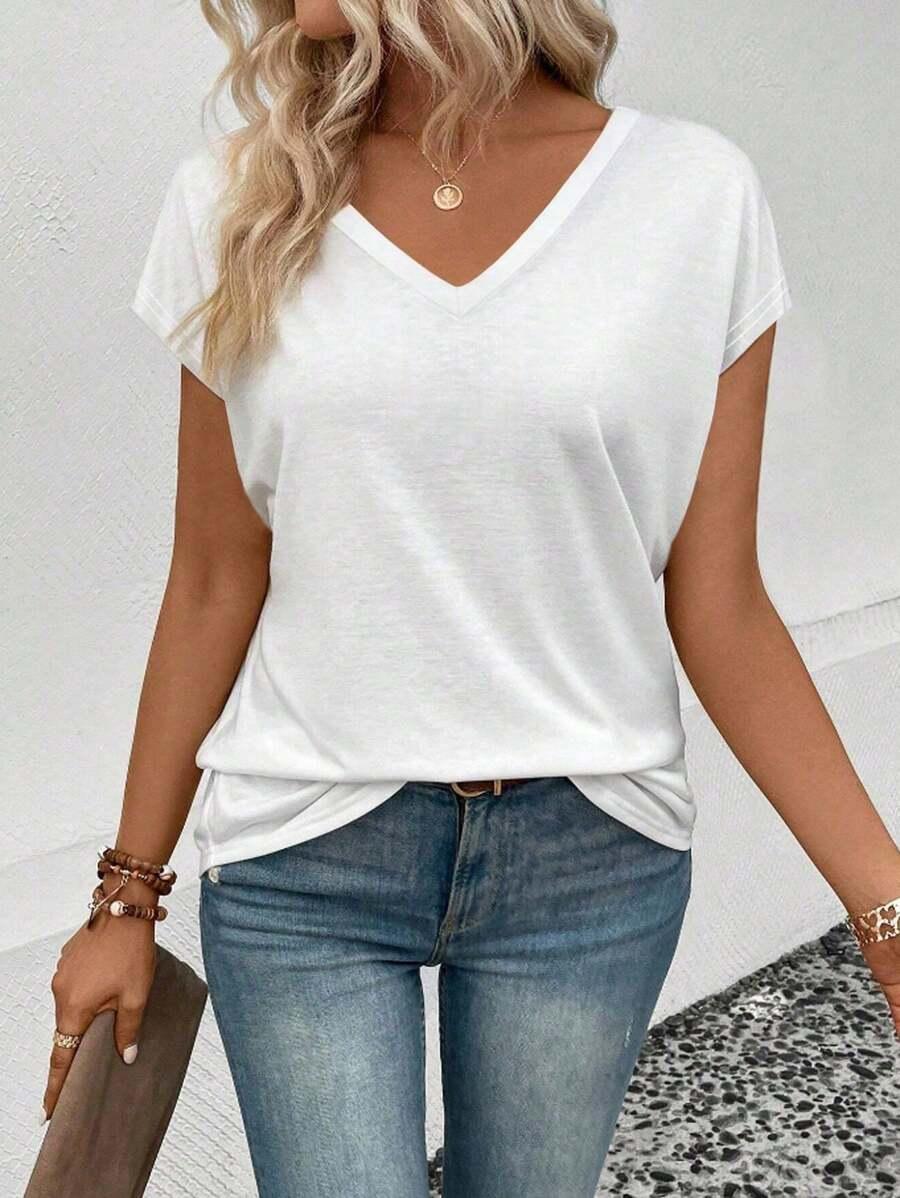 BIAŁY T-SHIRT V-NECK