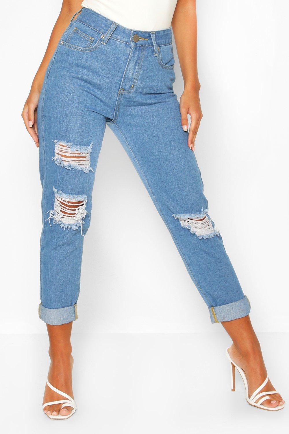 spodnie jeans wysoki stan ripped