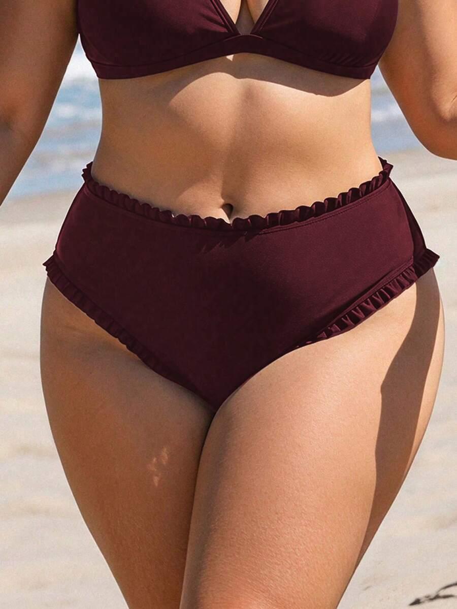 bordowy dół od bikini falbanki