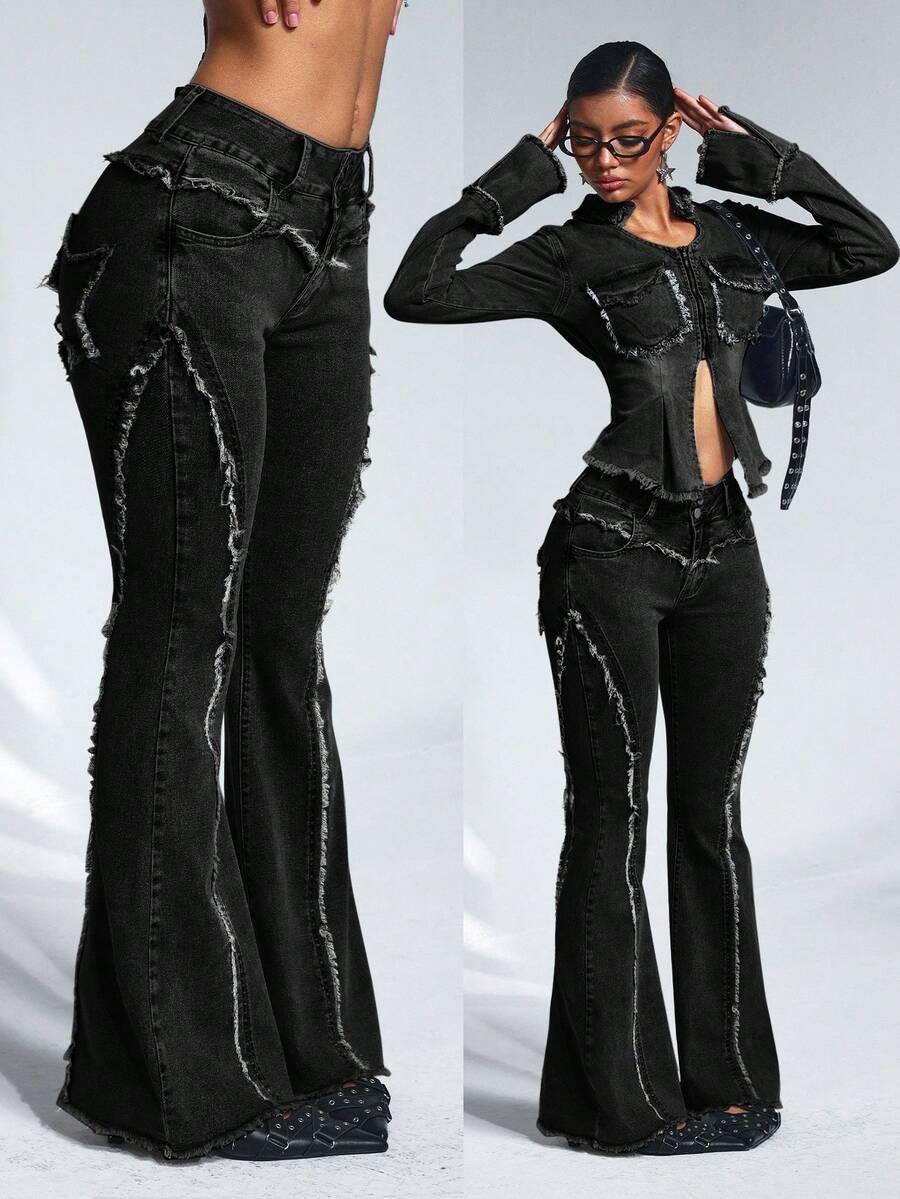 czarne spodnie jeans dzwony