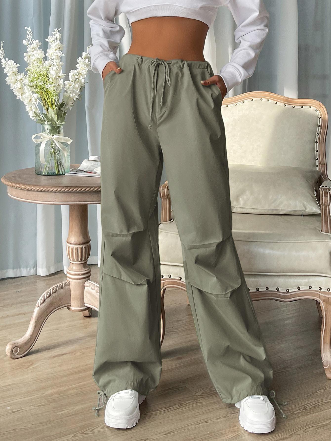zielone luźne spodnie wysoki stan wiązanie