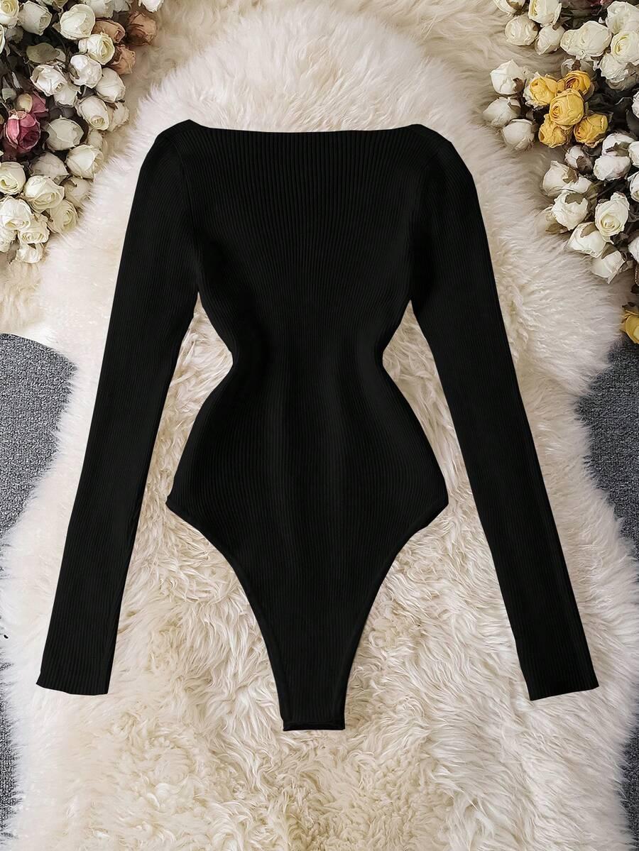 czarne dzianinowe body