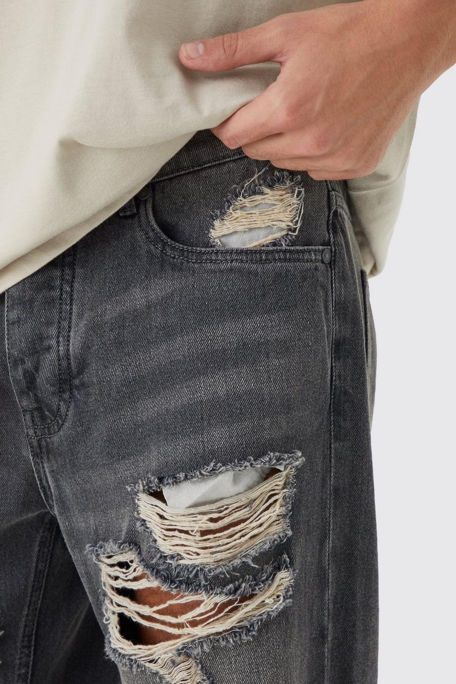 szare spodnie ripped jeans guziki kieszenie