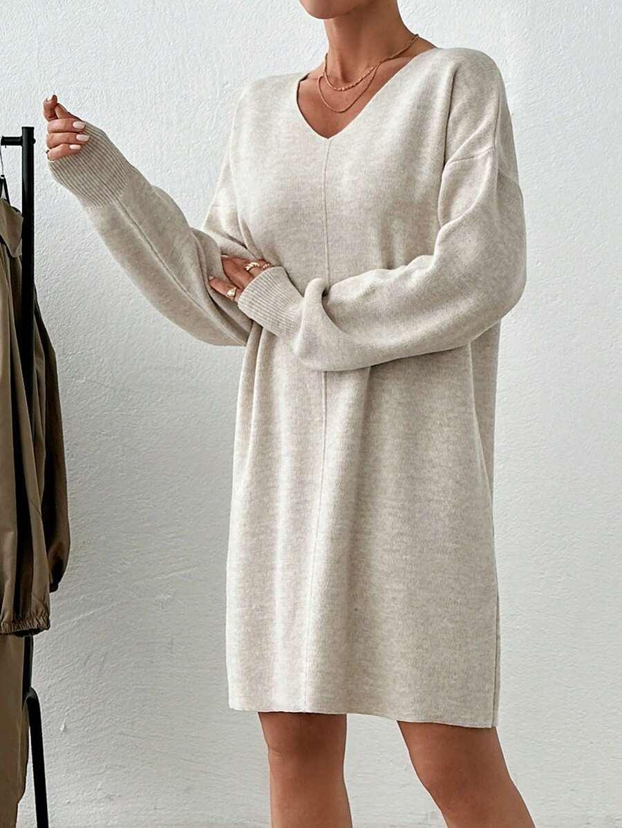 DZIANINOWA MINI SUKIENKA V-NECK