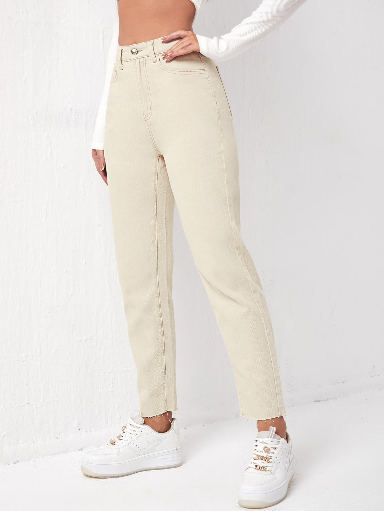 BEŻOWE SPODNIE JEANS WYSOKI STAN 