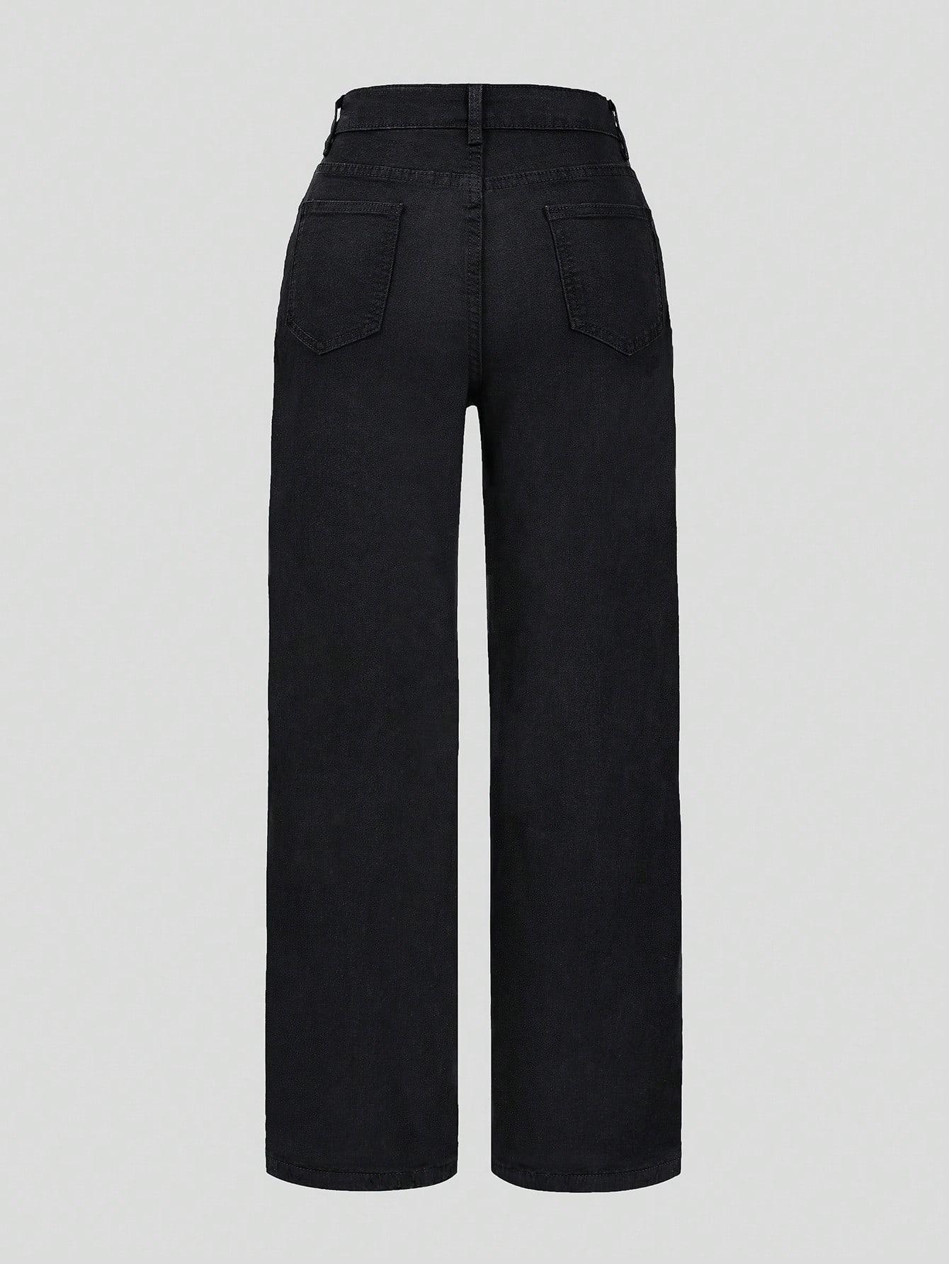 CZARNE SPODNIE JEANS PROSTA NOGAWKA 