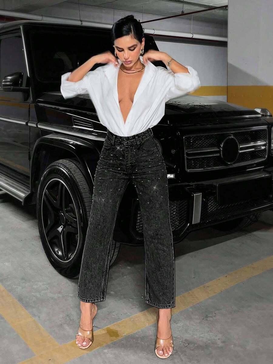 czarne spodnie jeans
