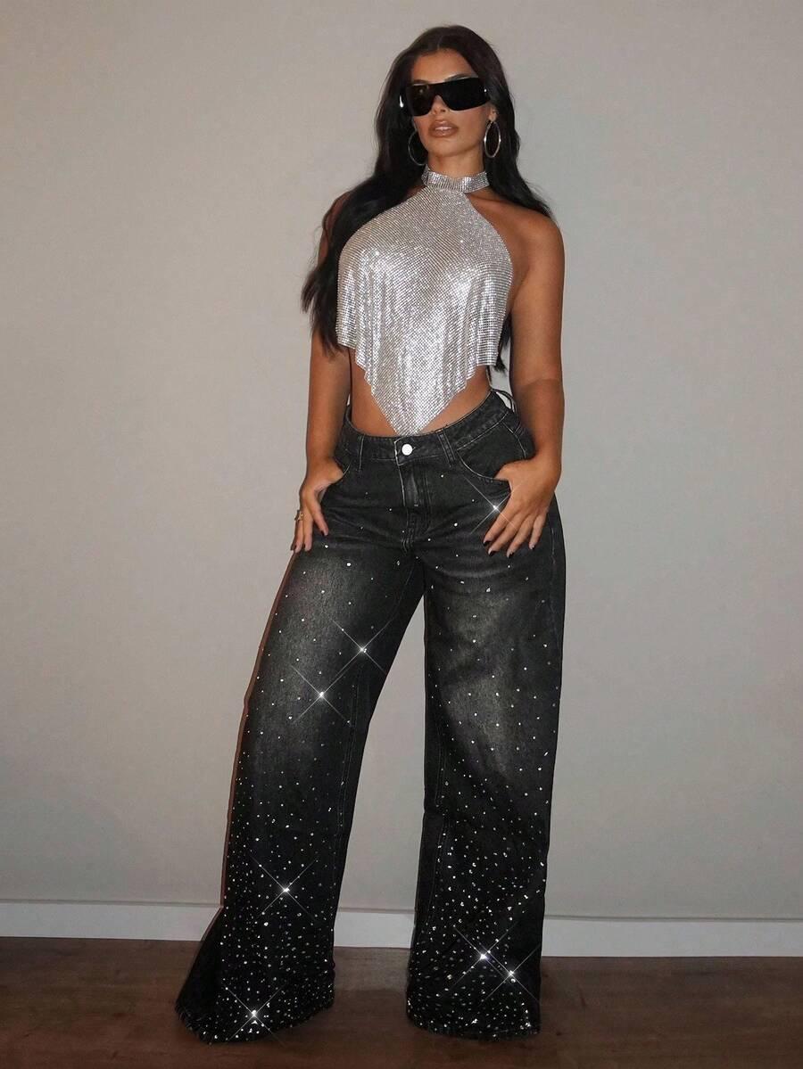 CZARNE SPODNIE JEANS ZDOBIENIE